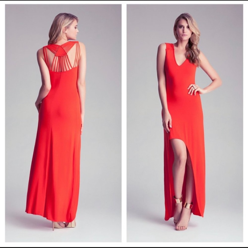 Red bebe high low dress